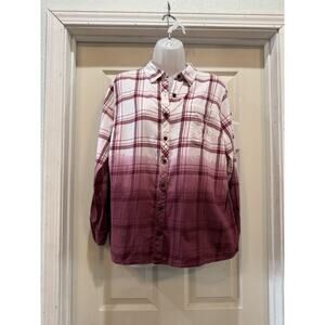 Woman's Somona Long Sleeve Sz PL Pink Ombré Plaid Shirt